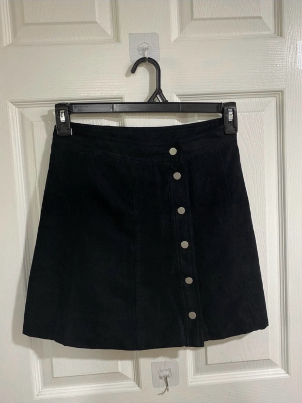 Divided Black Button-Front A-Line Skirt